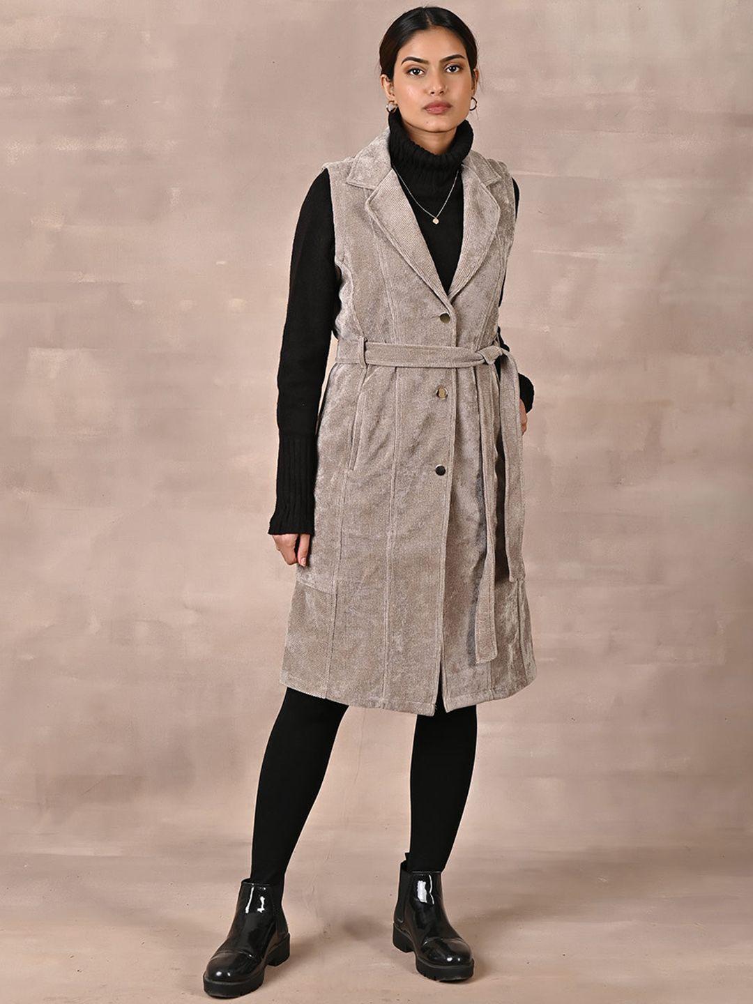 lakshita sleeveless belted corduroy longline trench coat