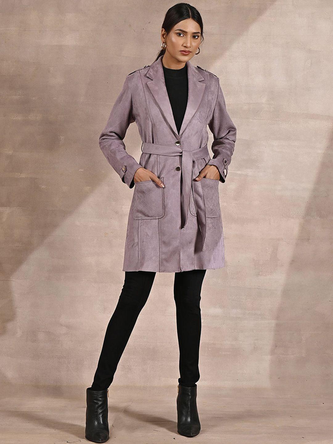 lakshita belted suede longline overcoat