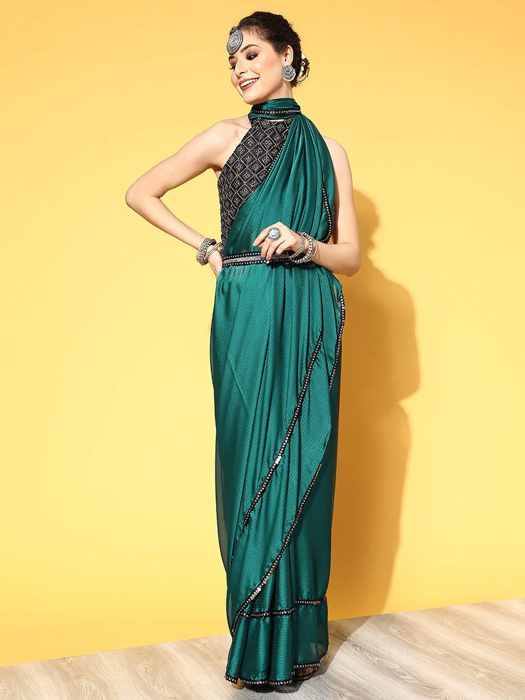 mitera embellished striped saree with embroidered blouse