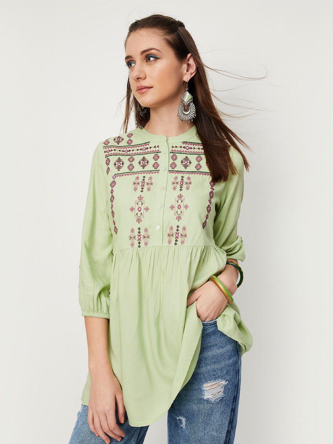 max ethnic motif embroidered mandarin collar tunic