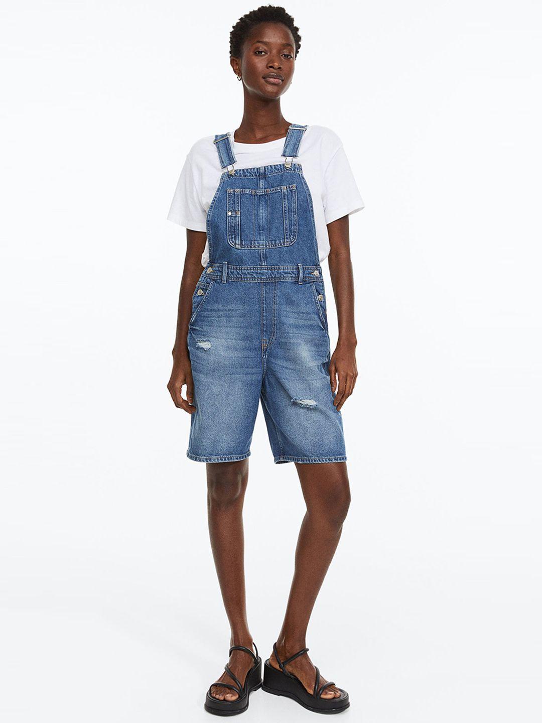 h&m women denim dungaree shorts