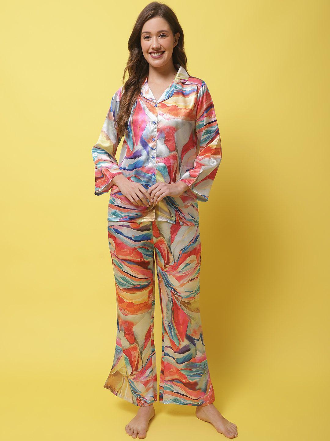 claura abstract printed satin night suit