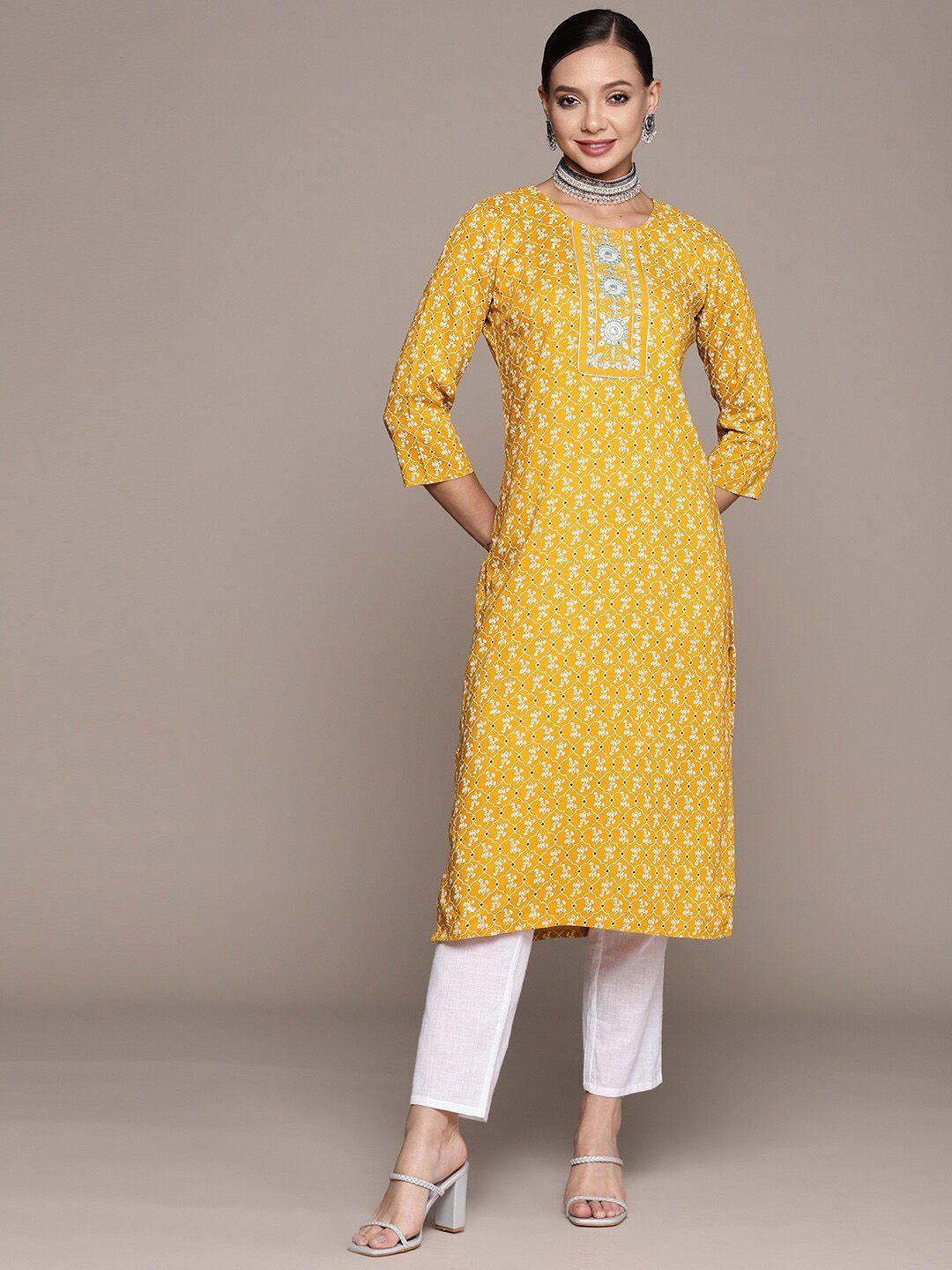 anubhutee ethnic motifs printed thread work kurta