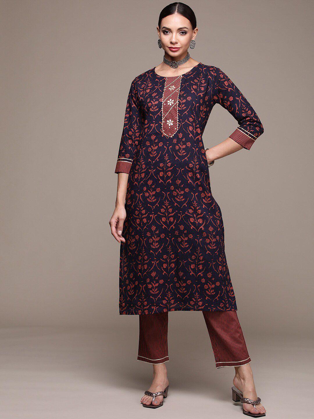 anubhutee ethnic motifs printed gotta patti pure cotton kurta with trousers