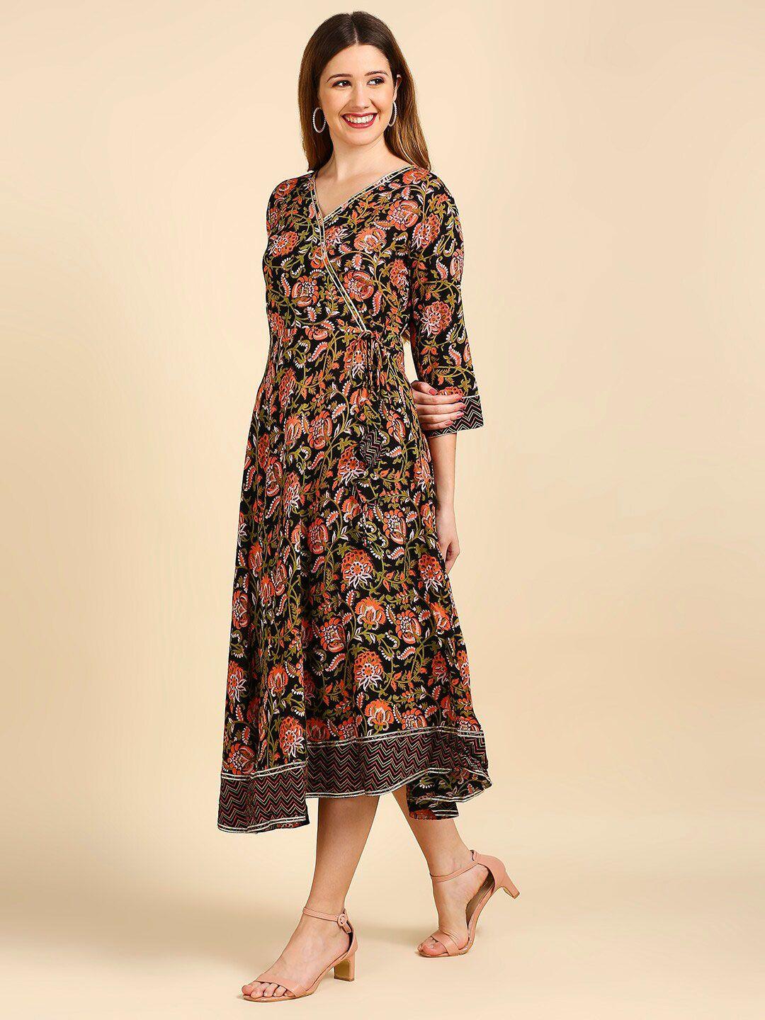 anubhutee floral printed wrap midi ethnic dress