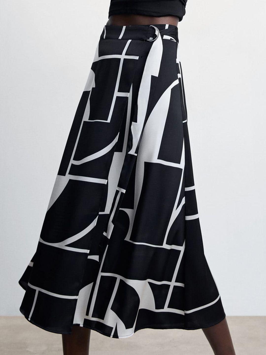 mango women printed satin finish monochrome sustainable skirt