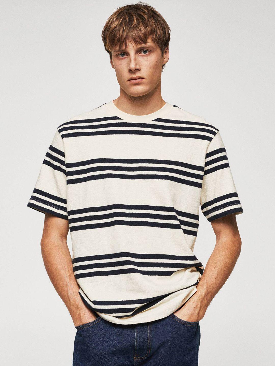 mango man pure cotton regular fit striped t-shirt