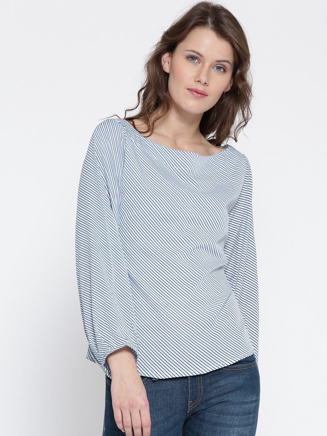 sera women blue & white striped tie-up top