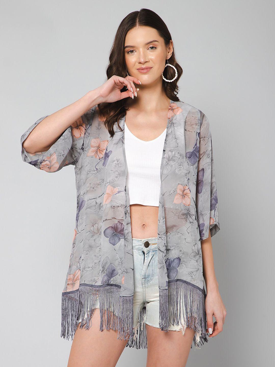 purys women floral printed tasselled shrug