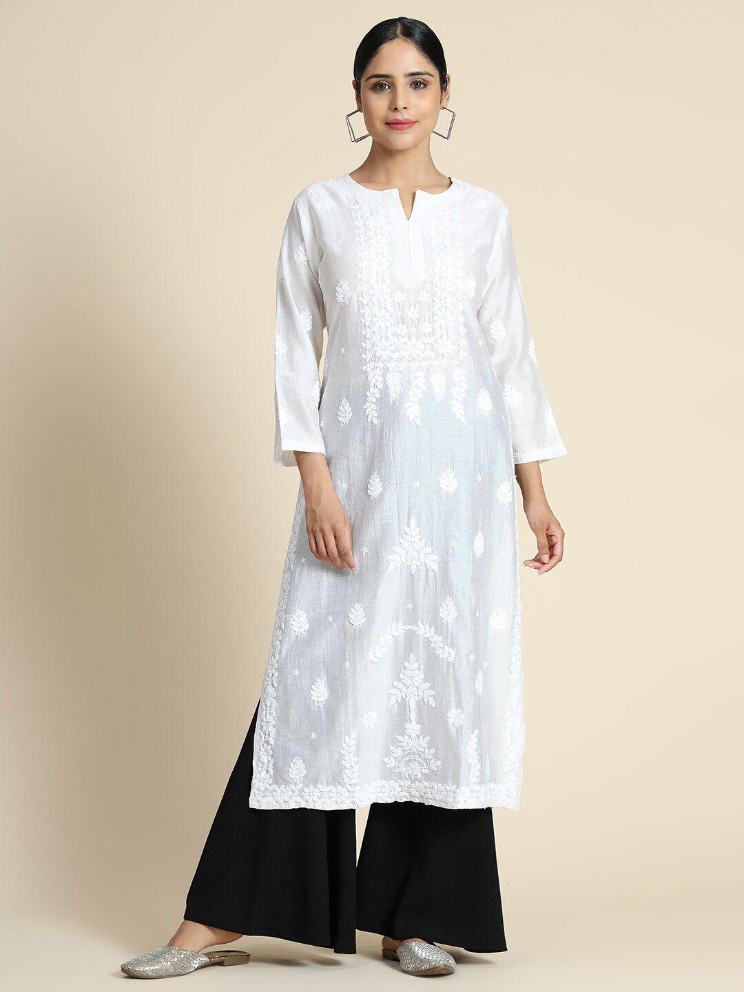 house of kari ethnic motifs embroidered notch neck straight chanderi silk kurta