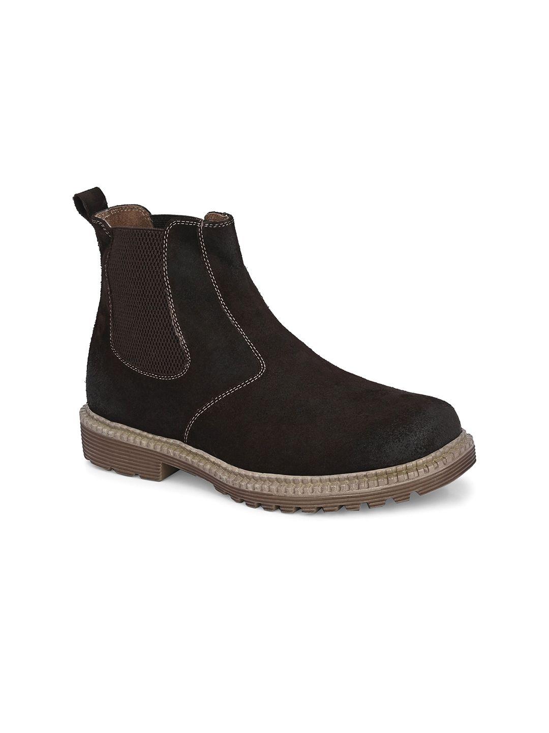 harrytech london men genuine leather mid-top chelsea boots