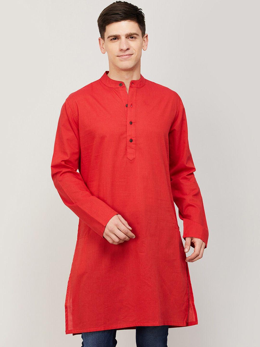 melange by lifestyle mandarin collar thread work cotton kurta