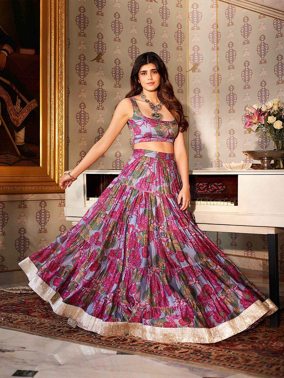 aachho ethnic motifs printed lehenga & blouse with dupatta