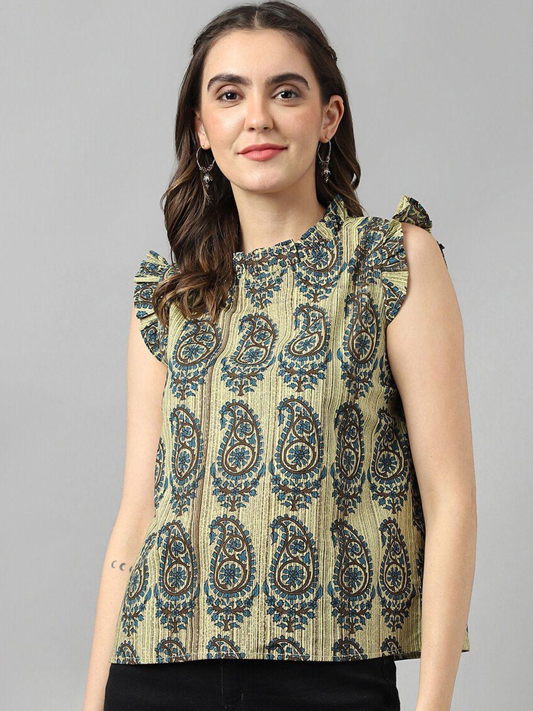 deckedup ethnic motifs printed sleeveless cotton top