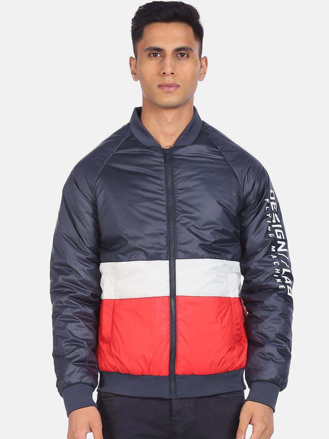 flying machine colourblocked henley collar puffer jacket