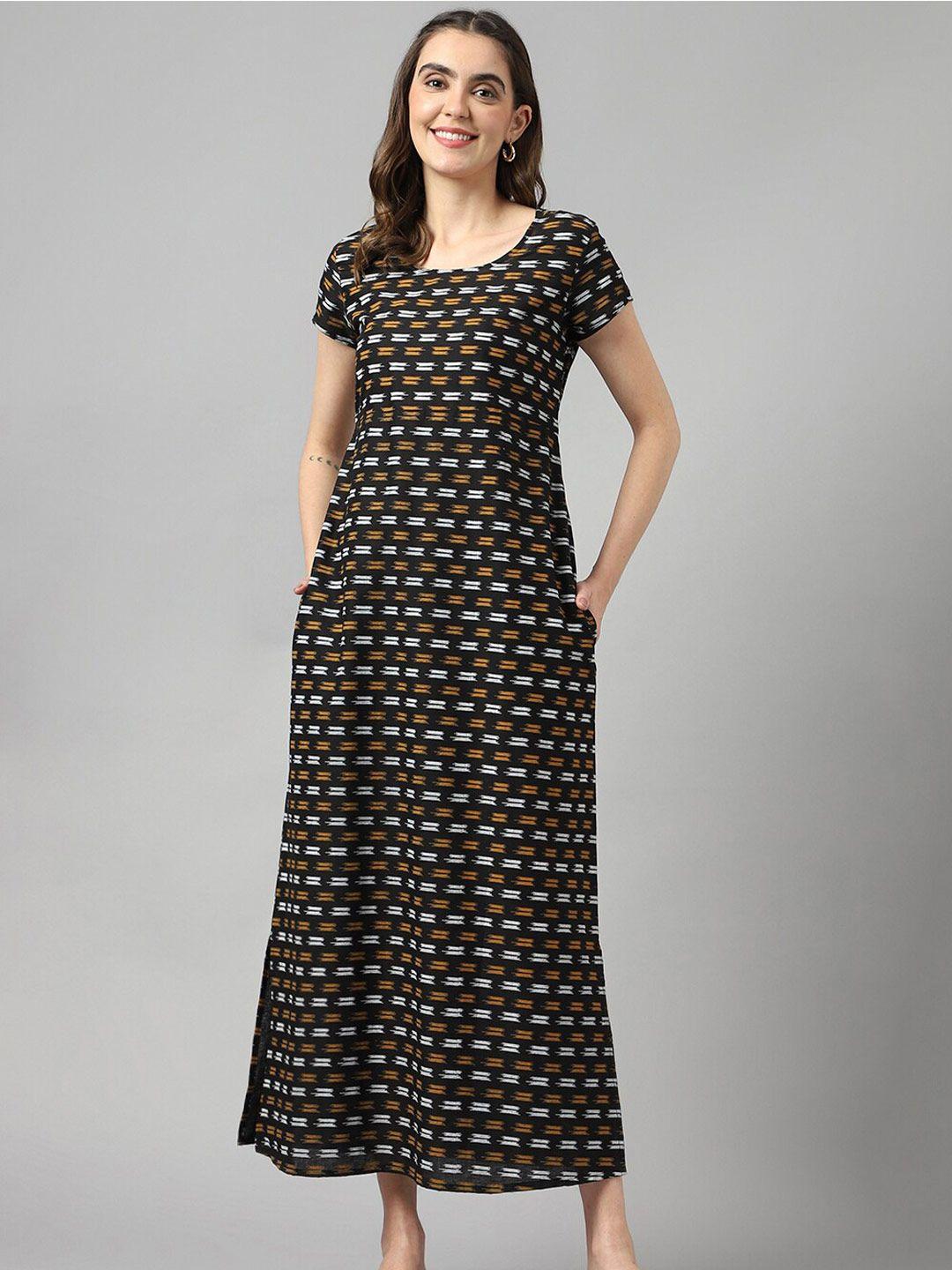 deckedup round neck ethnic motifs printed cotton maxi dress