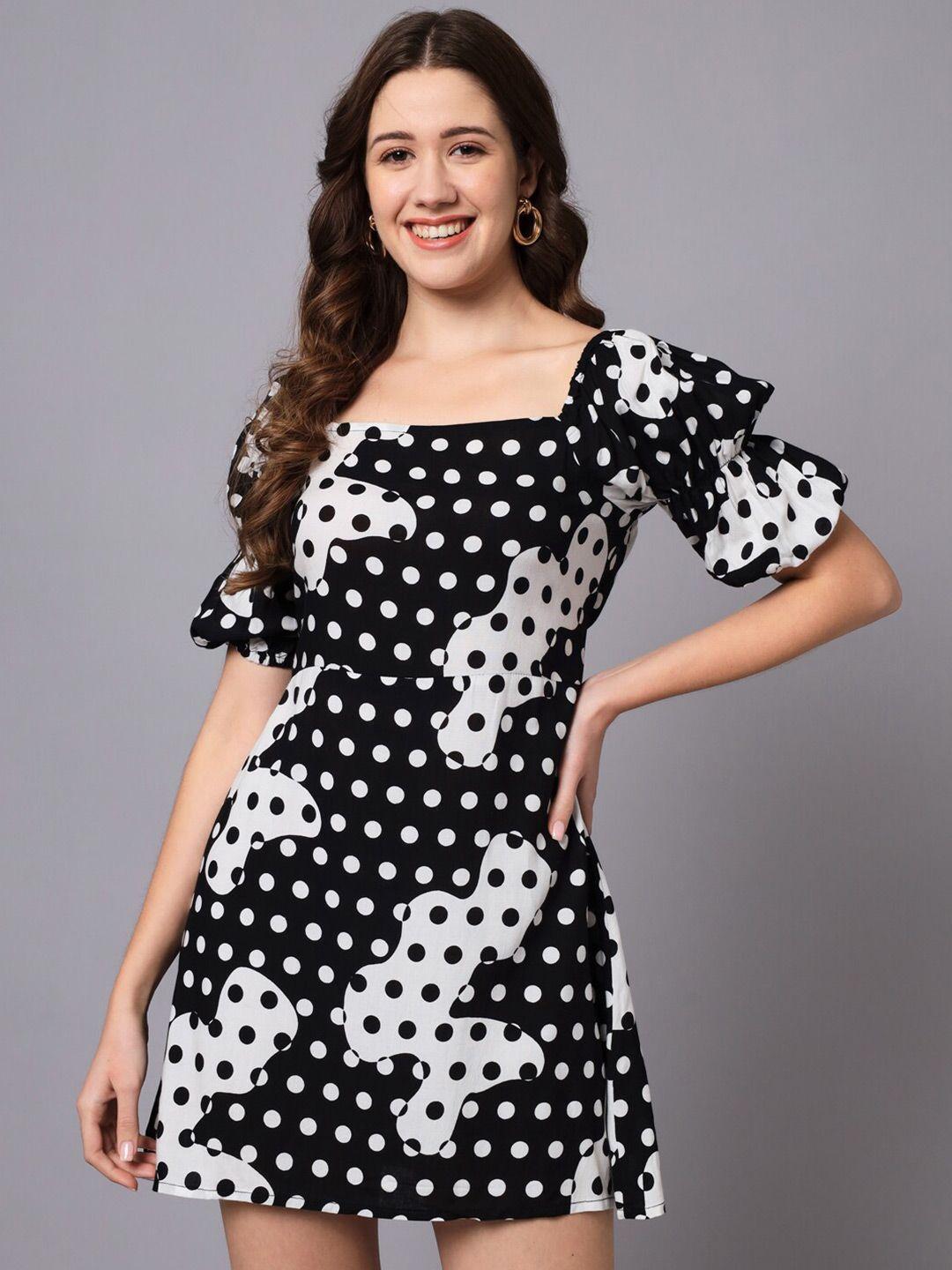 the dry state square neck polka dot printed a-line mini dress