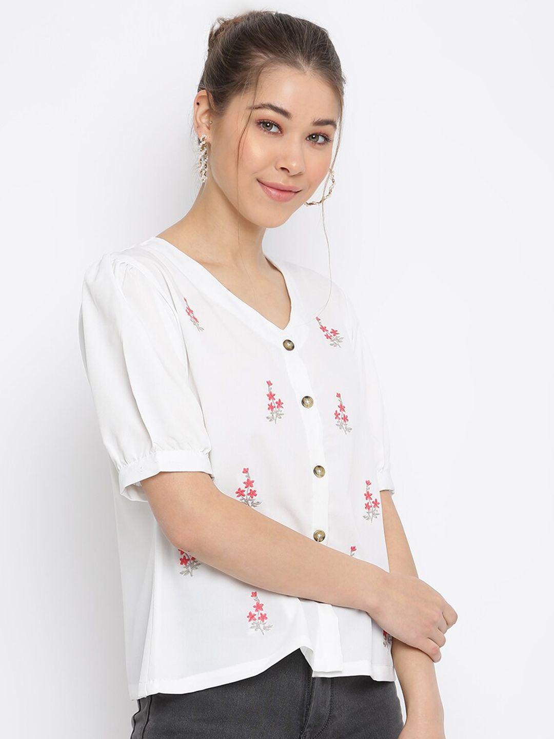 mayra floral embroidered v-neck crepe shirt style top