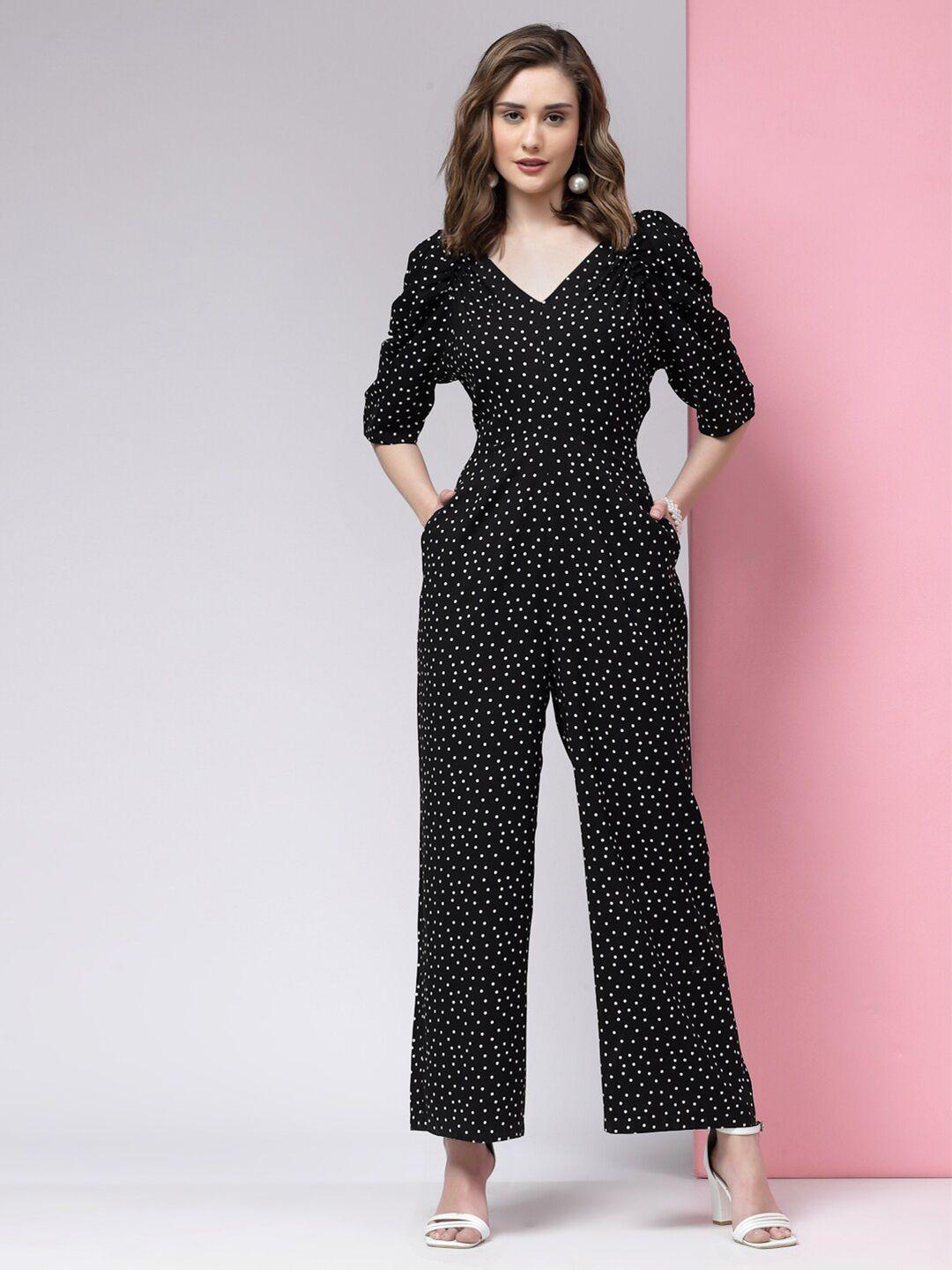 kassually v- neck polka dot printed cotton basic jumpsuit