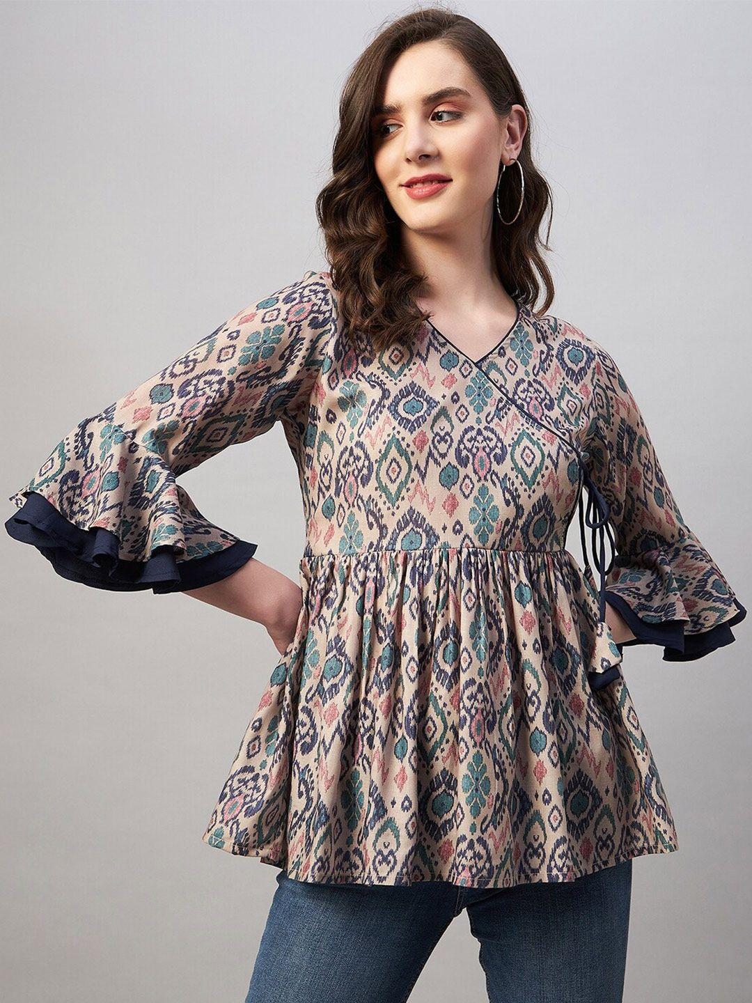 azira bell sleeves print peplum top