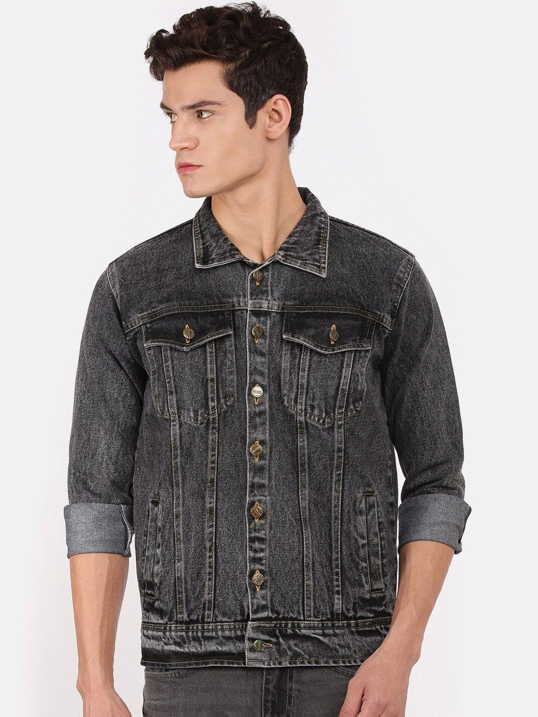 voxati men washed cotton denim jacket