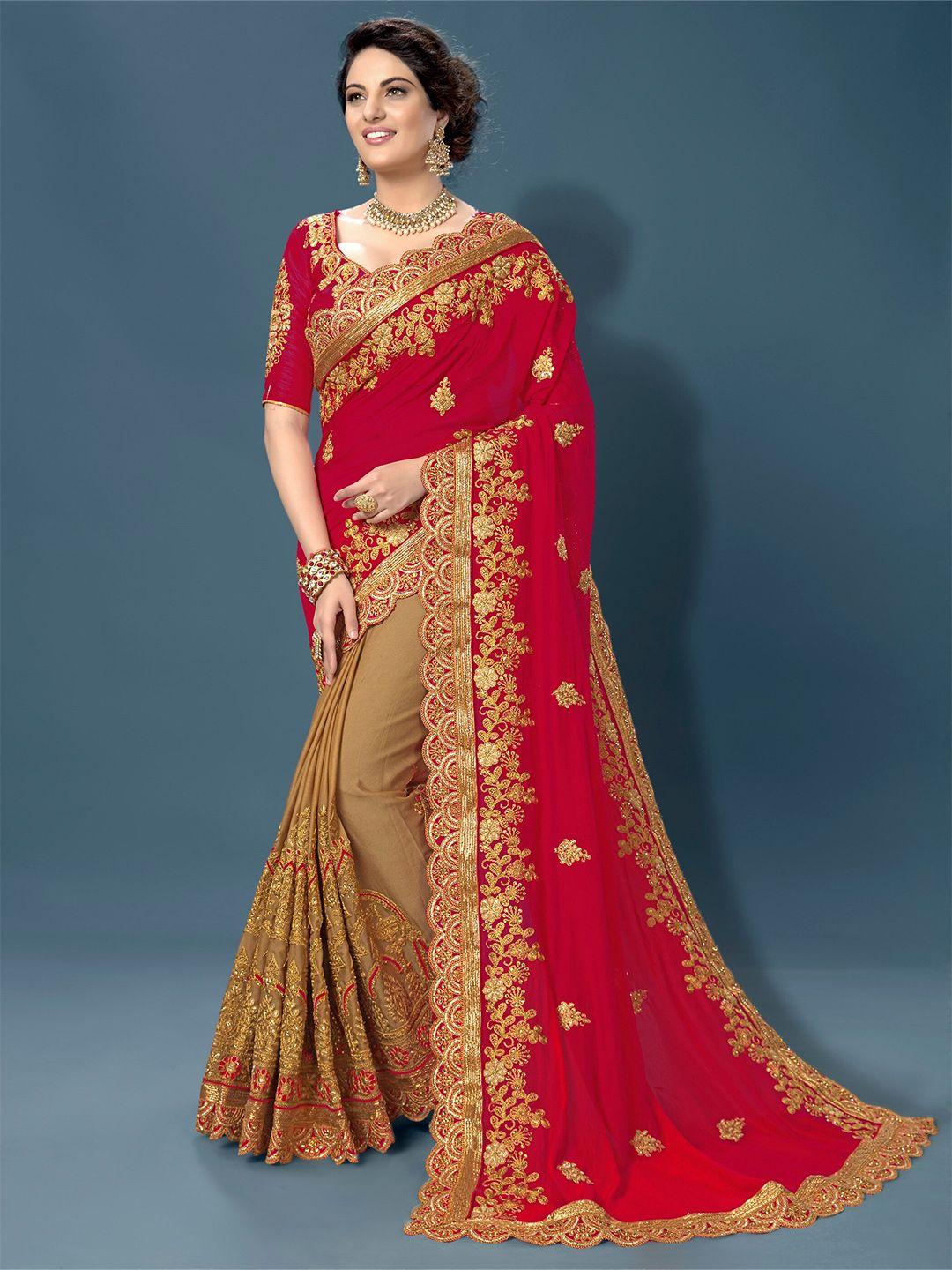 trendmalls floral embroidered beads and stones emblished heavy work saree