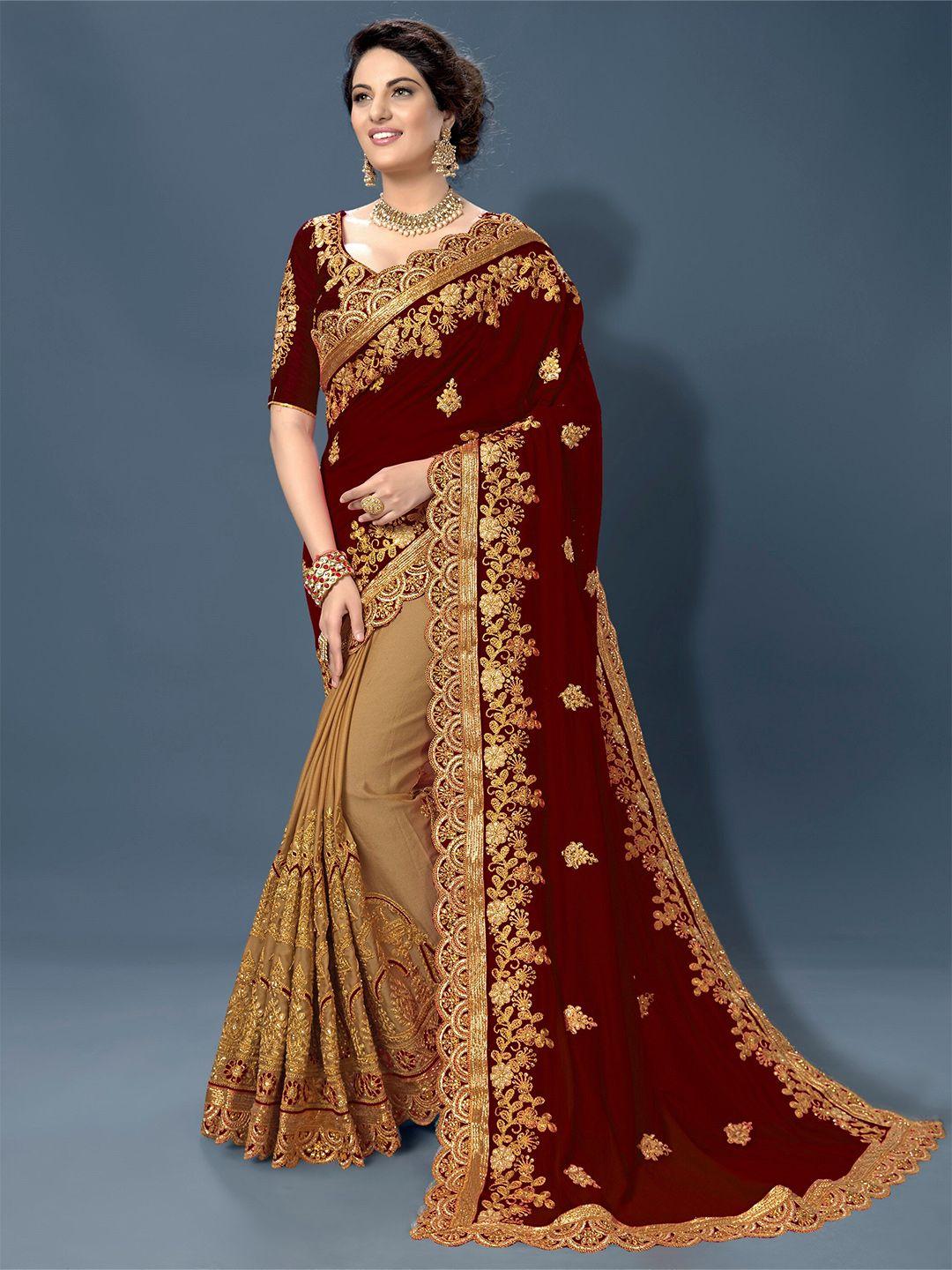 trendmalls floral embroidered beads and stones emblished heavy work saree