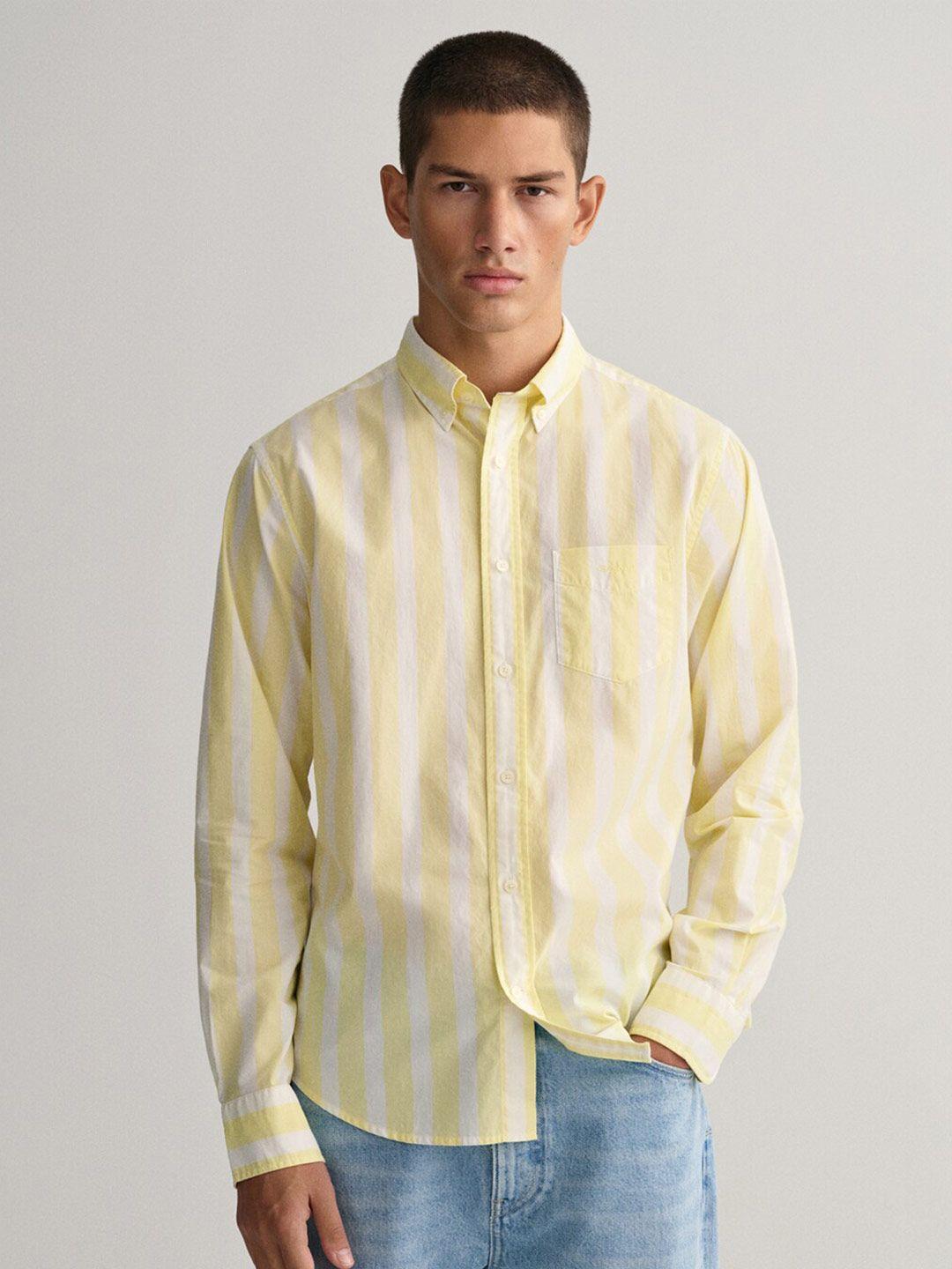 gant modern untucked wide striped button down collar cotton casual shirt