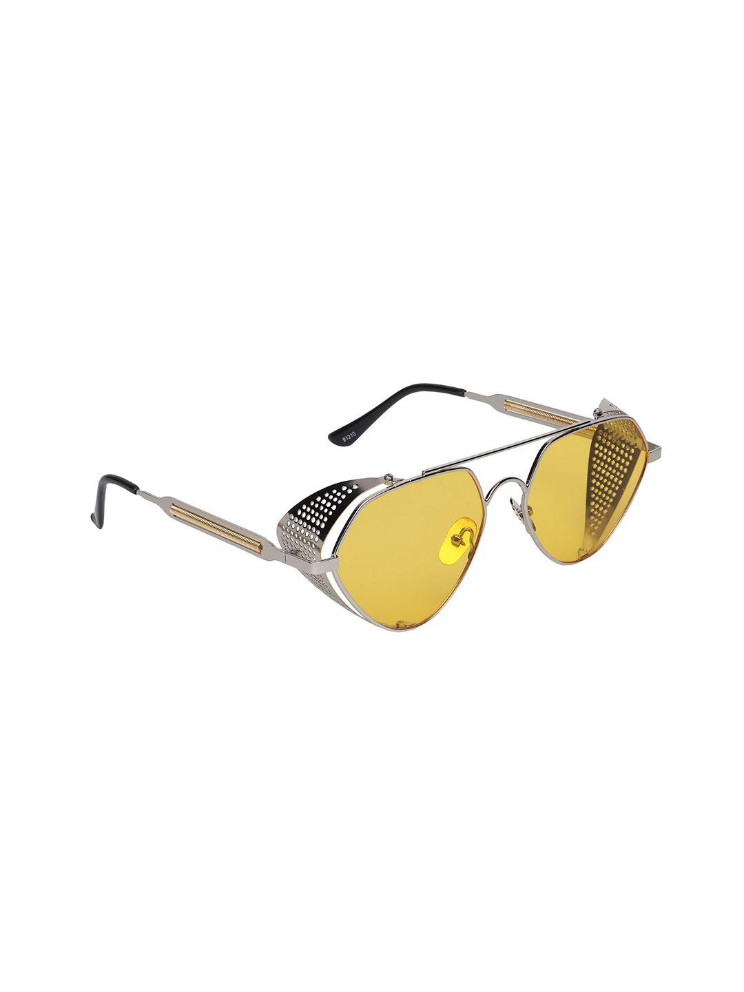 swiss design unisex yellow lens & silver-toned oval sunglasses with uv protected lens