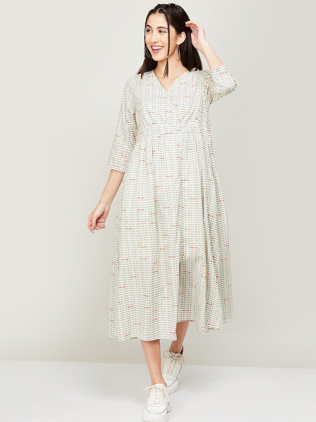 colour me by melange abstract printed a-line cotton midi dress