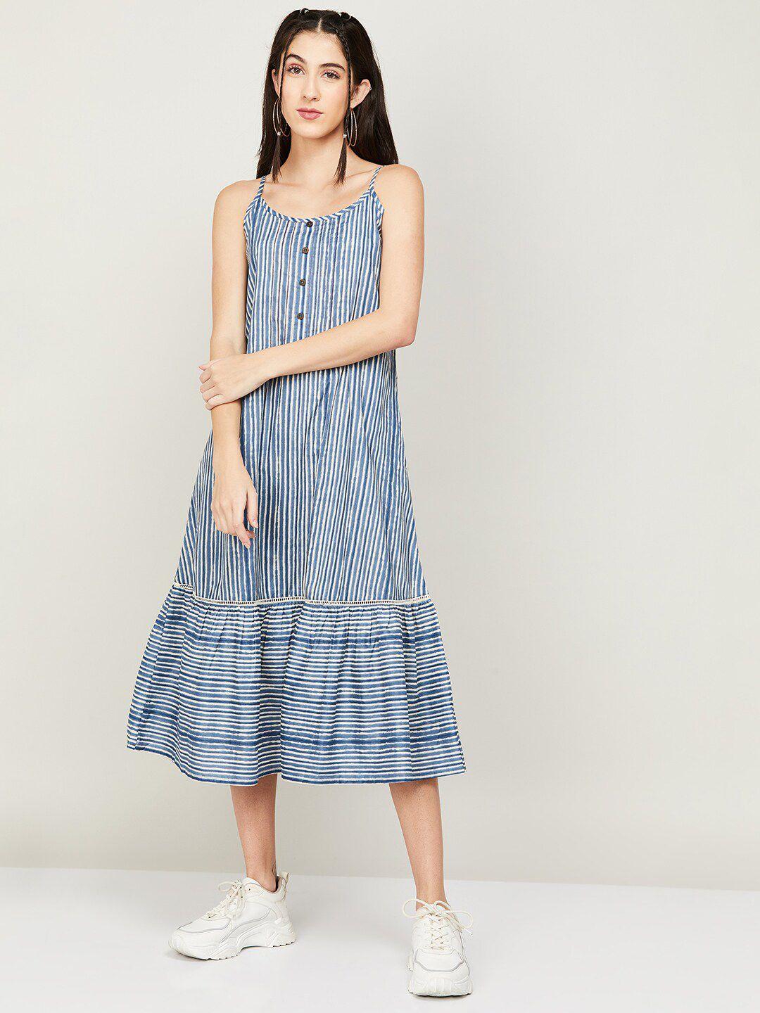 colour me by melange striped pure cotton a-line midi dress