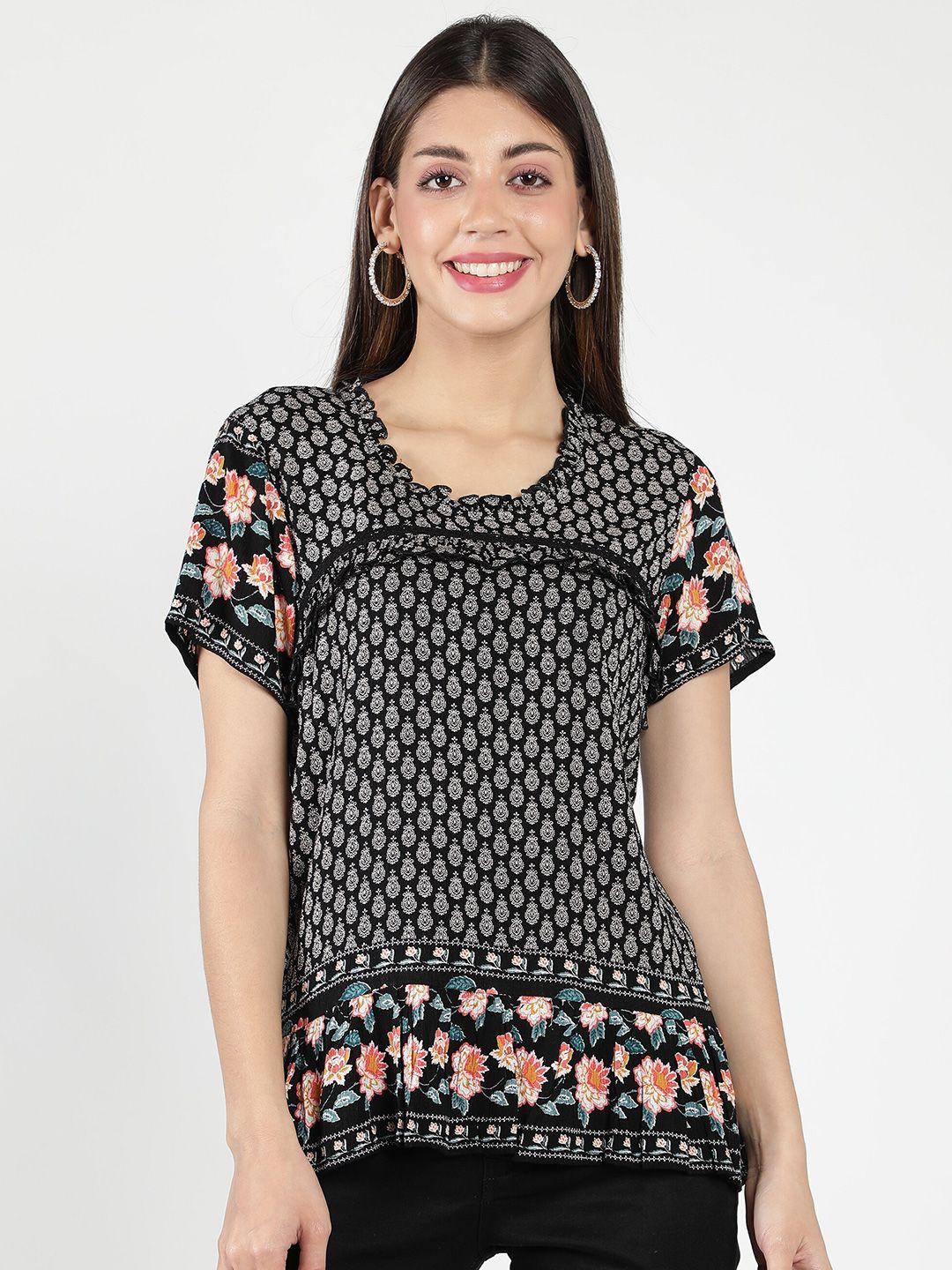 debonatella short sleeves ethnic motifs printed top