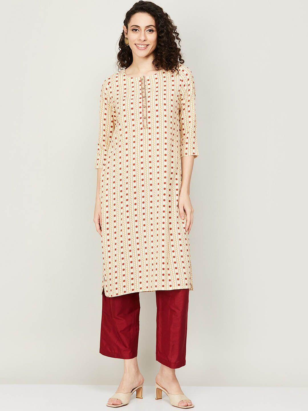 melange by lifestyle geometric printed thread work kurta