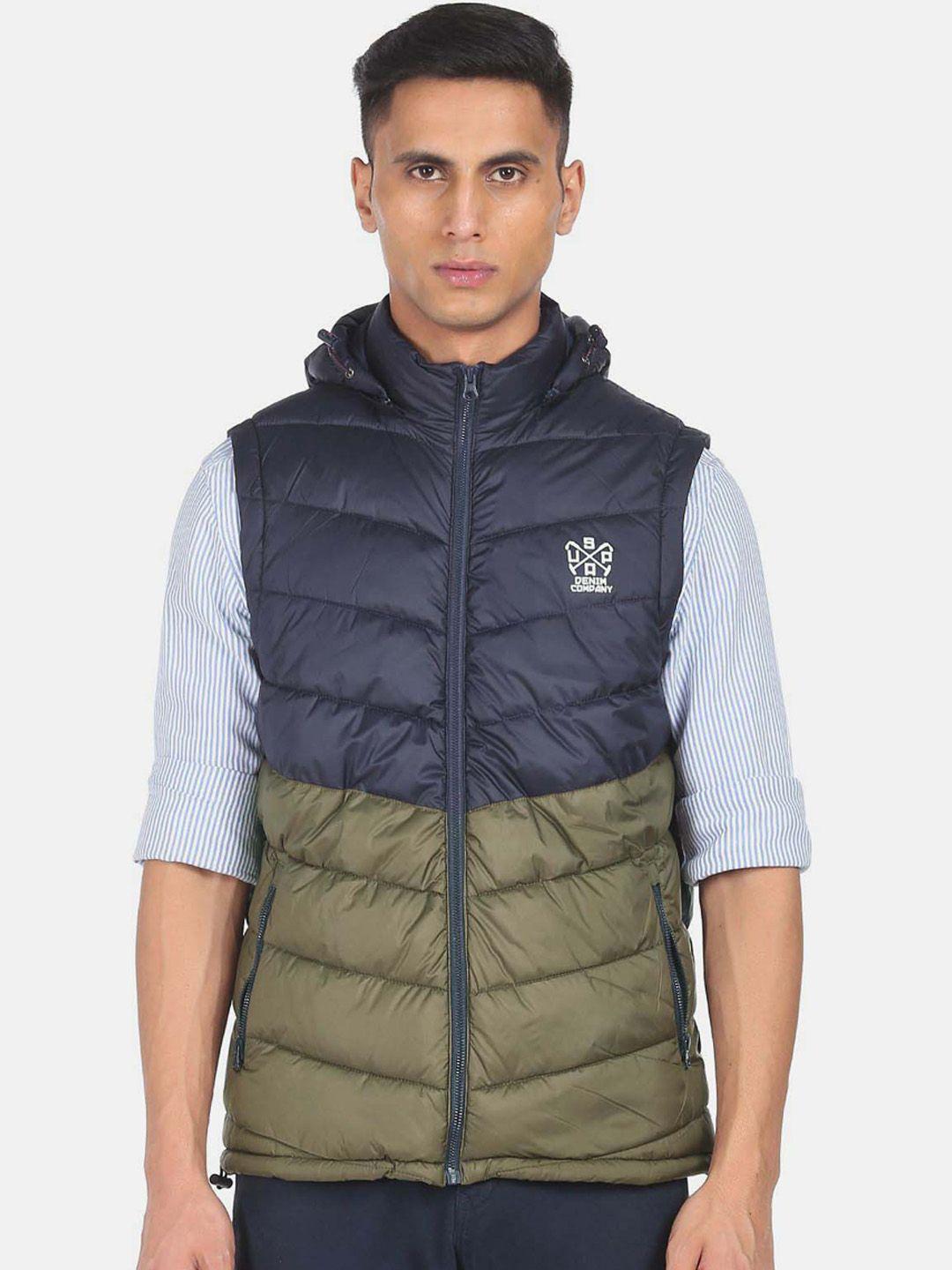 u s polo assn denim co men blue striped longline puffer jacket