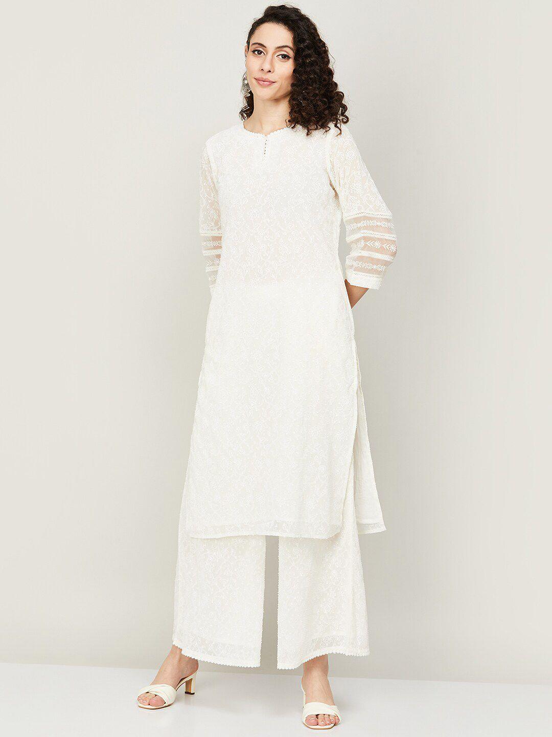 melange by lifestyle women ethnic motifs embroidered kurta with palazzos