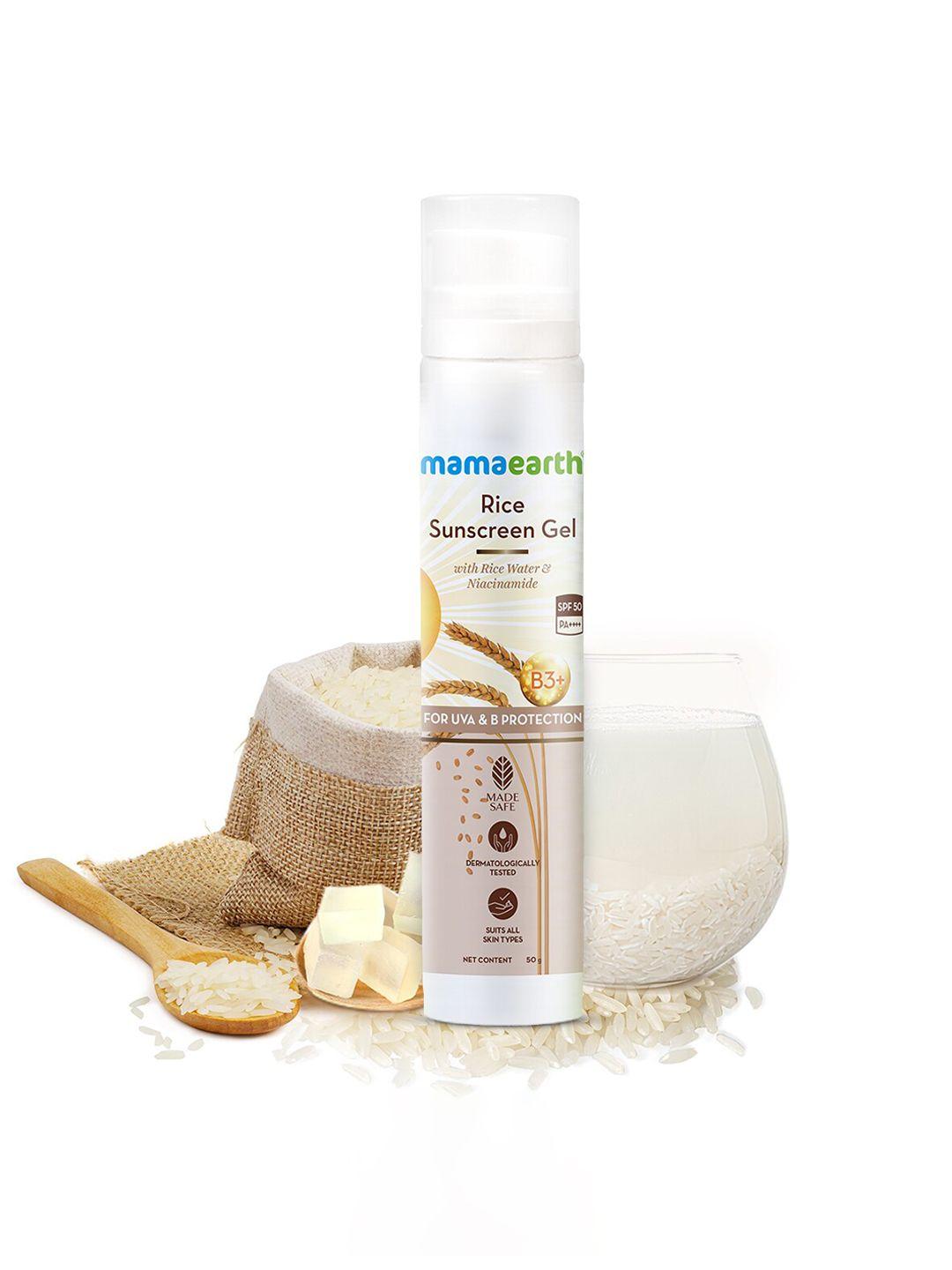 mamaearth rice sunscreen gel spf50 pa+++ with rice water & niacinamide - 50g