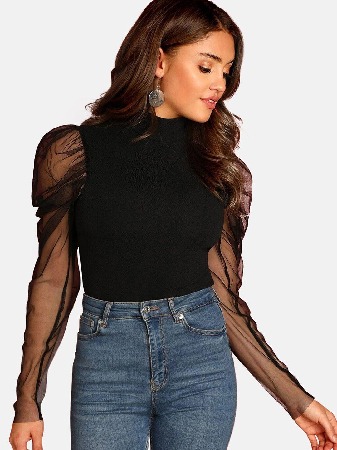 buy new trend high neck puff sleeves regular top