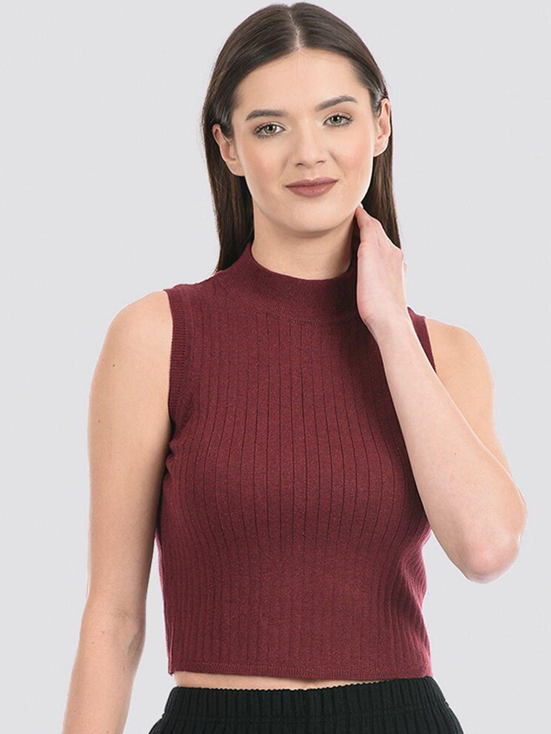 portobello mock collar sleeveless acrylic crop pullover