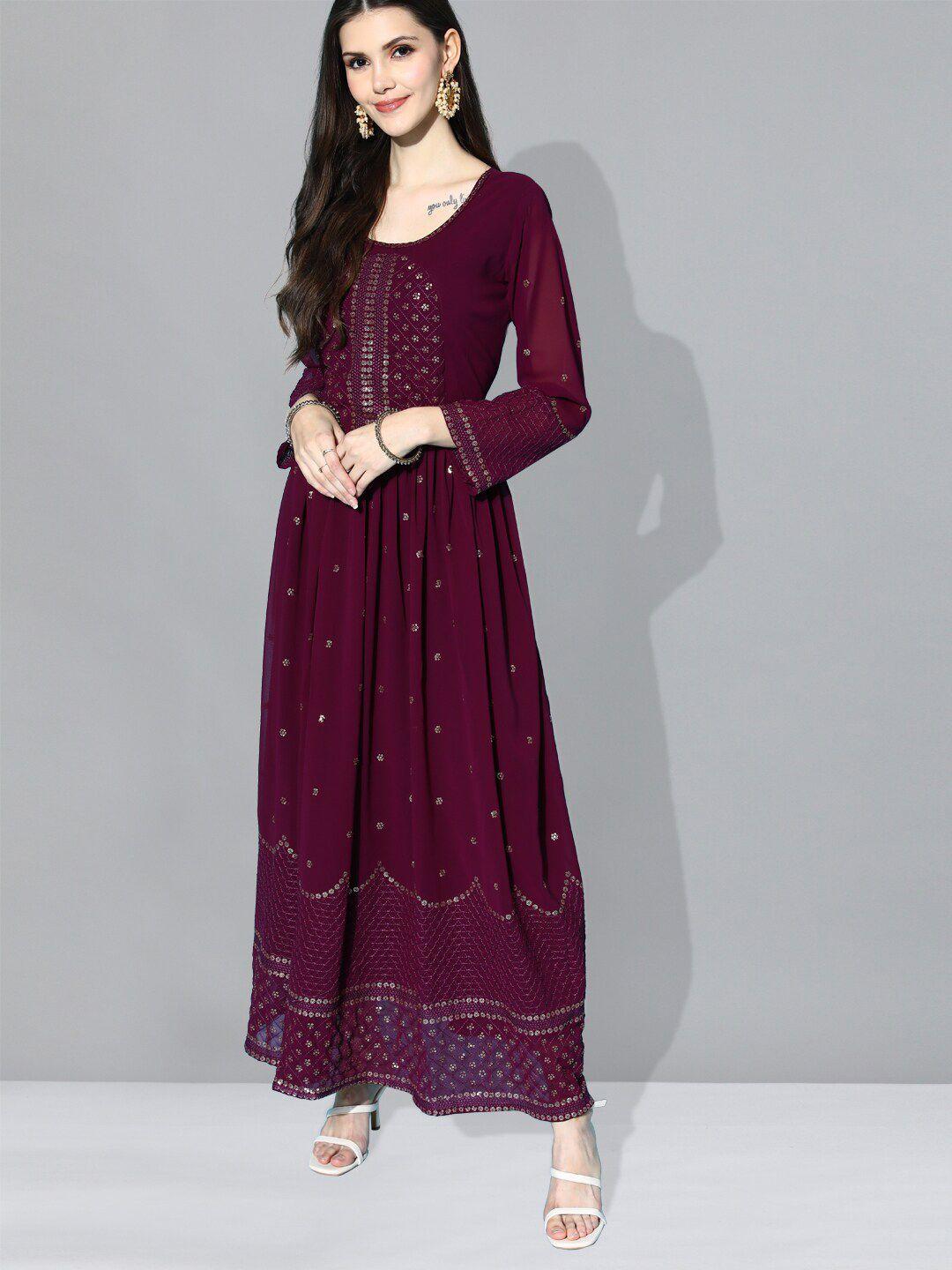 kvsfab ethnic motifs embroidered sequinned a-line maxi ethnic dress