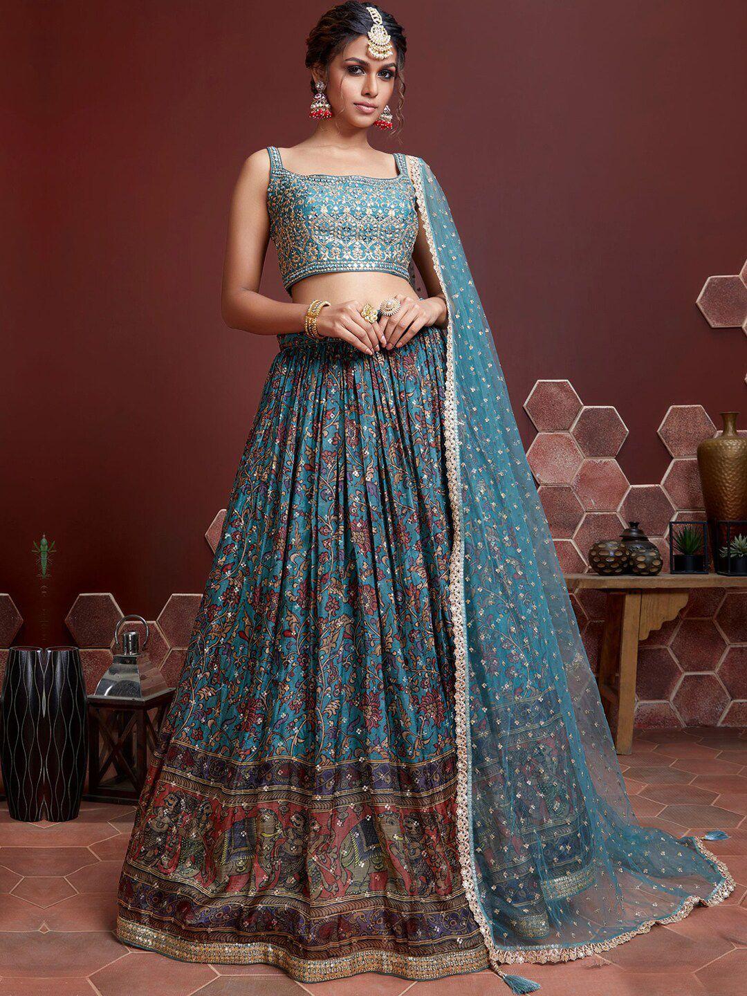 chhabra 555 kalamkari printed lehenga with zardozi embroidered blouse & sequinned dupatta