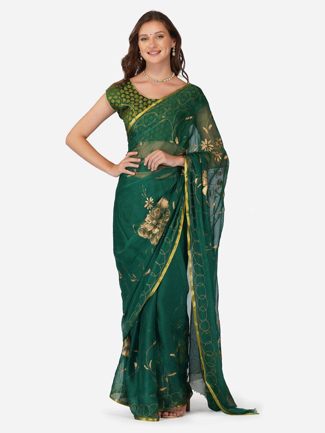 clafoutis floral zari pure chiffon saree