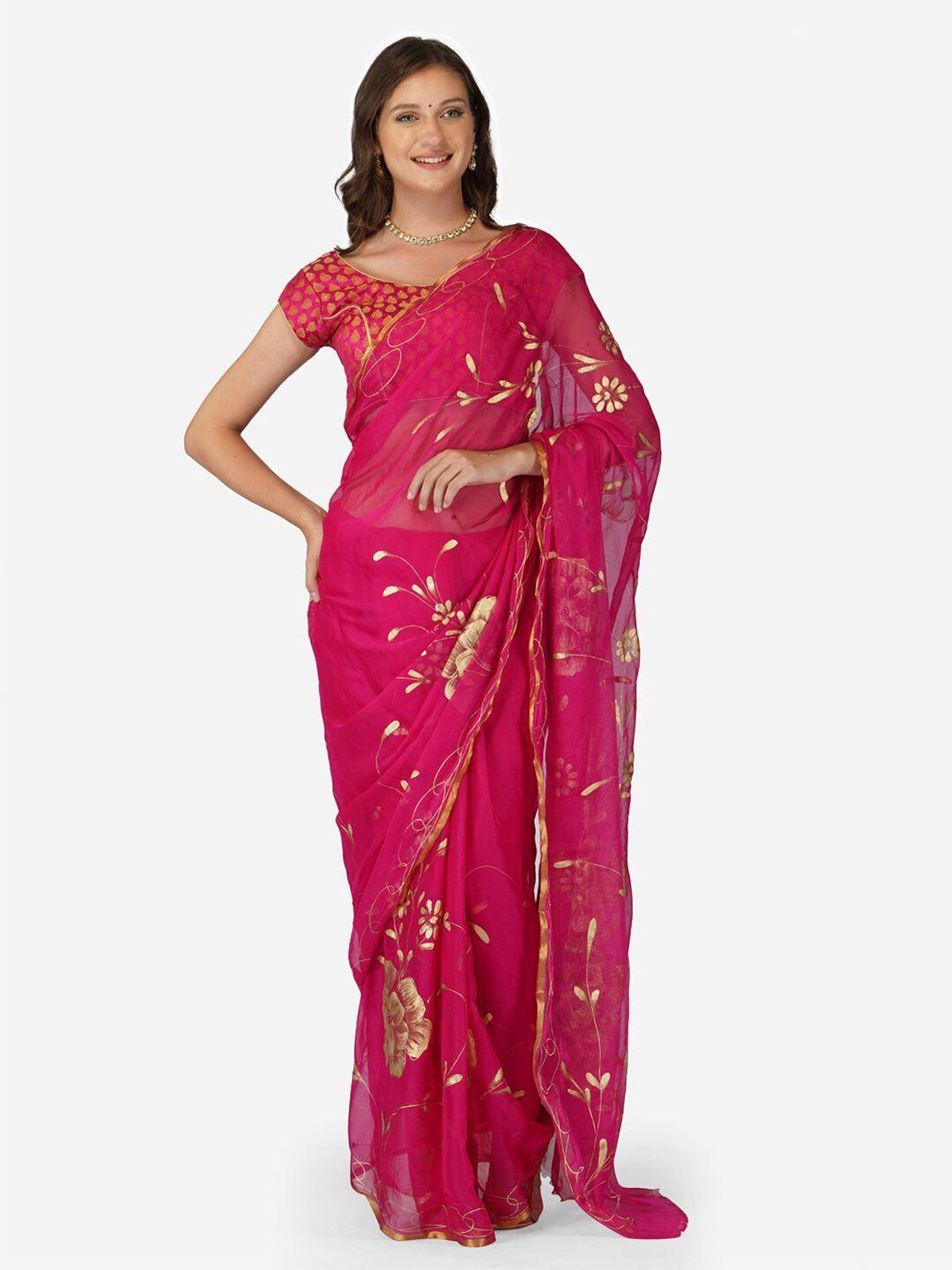 clafoutis floral block print saree