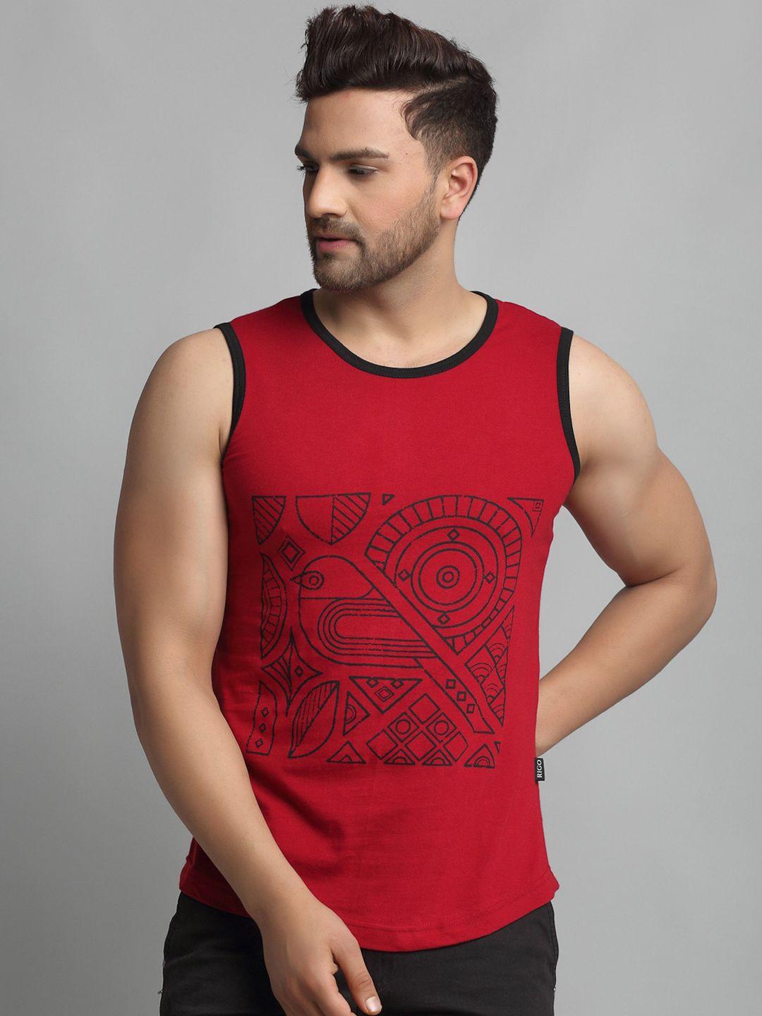 rigo men printed cotton slim-fit sleeveless gym vest