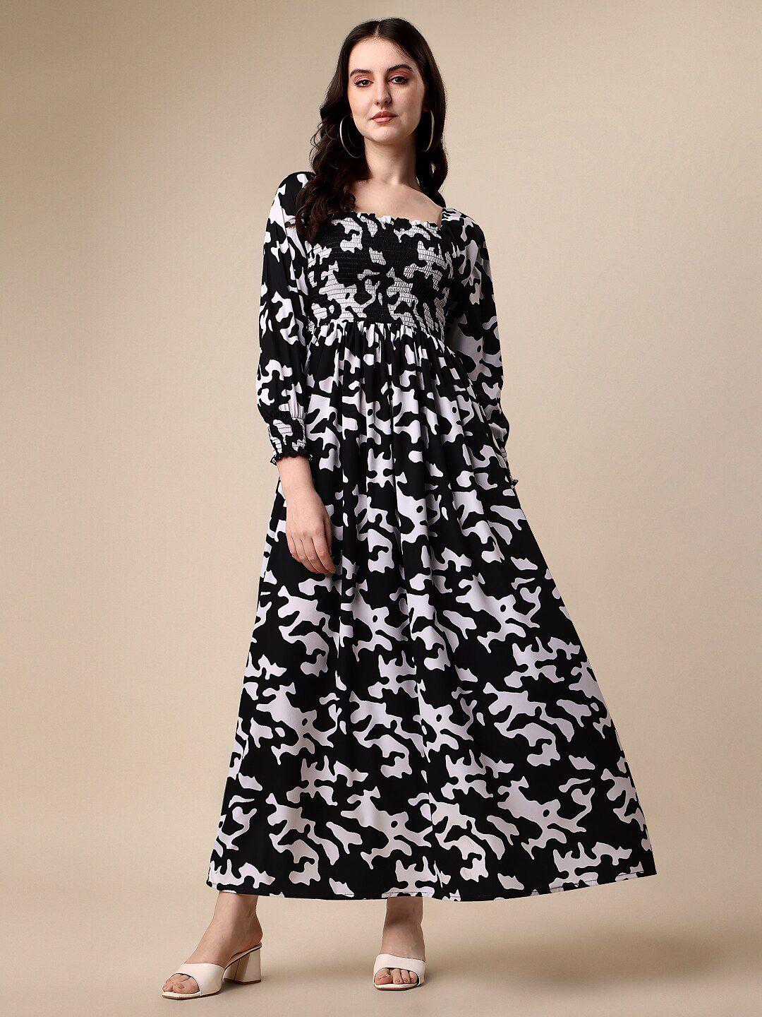 sheetal associates printed square neck smocked maxi dress