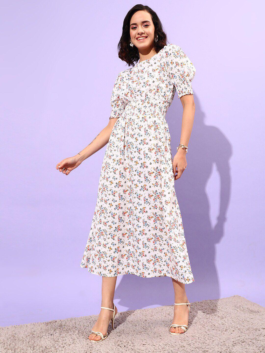 street 9 floral printed smocking detail dress