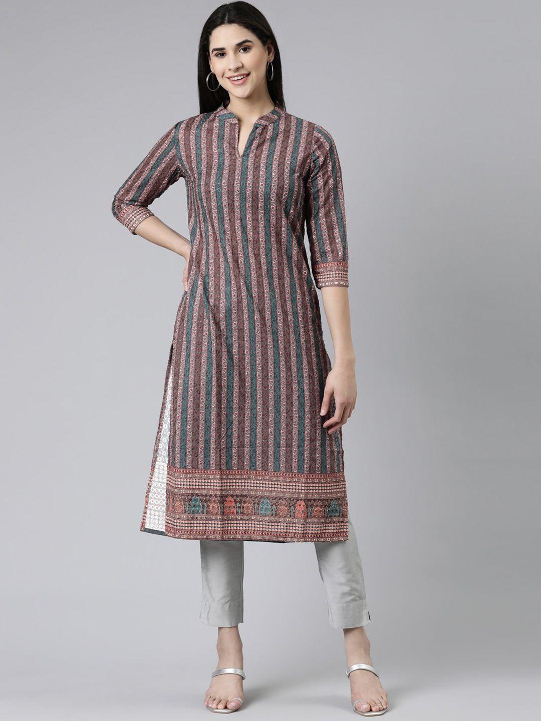 neerus embroidered striped thread work kurta