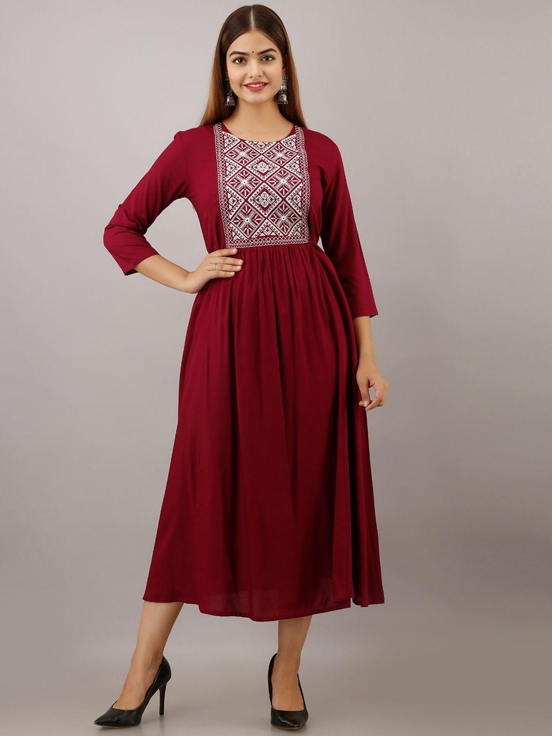 women touch yoke design embroidered a-line kurta