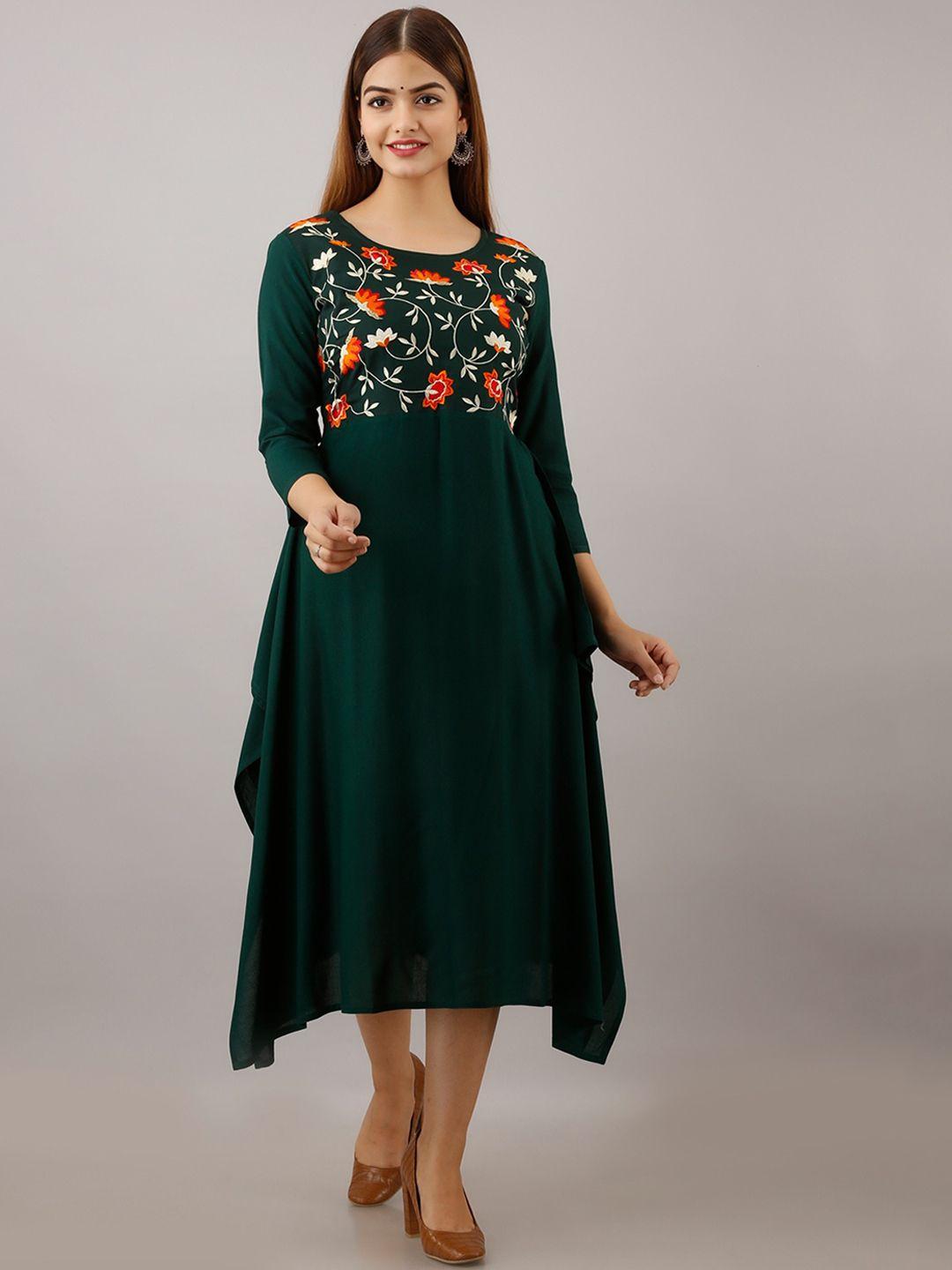 women touch yoke design embroidered a-line kurta