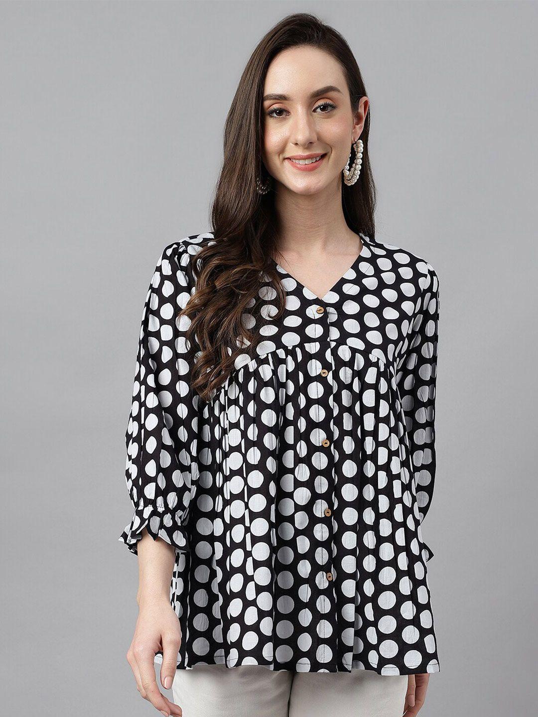 janasya polka dots printed empire cotton top