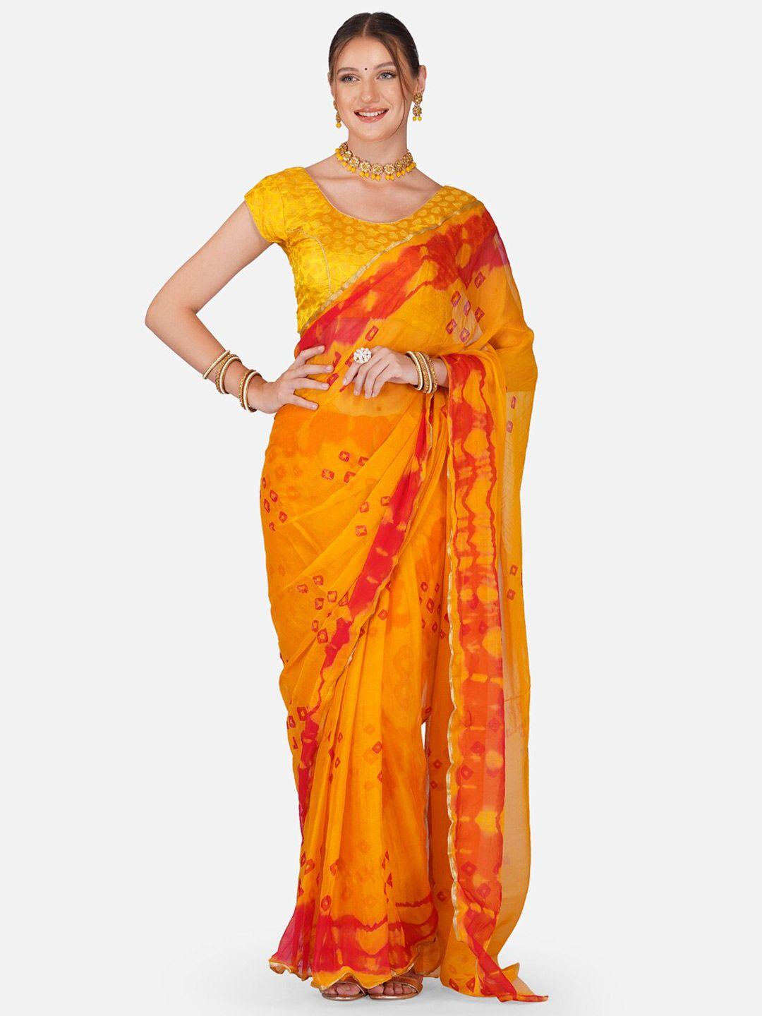 clafoutis bandhani printed pure chiffon saree